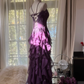 Robe de soirée longue et élégante en mousseline de soie, à volants, violette, romantique, sans manches, pour fête d'anniversaire, gh4270