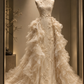 ✨Girlhomeshops-Luxury Champagne Ruffle Tulle Qipao Mermaid Bridal Gown gh10328