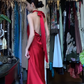 Bright Red Halter Mock Neck Long Formal Gown Satin A-Line Evening Dress gh9661