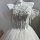 Off White Short Cocktail Dress, Off Shoulder Tulle Flutter Sleeve Heavy Beaded Corset Homecoming Gown gh9275