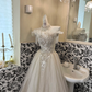 Ivory Gown With Silver Sequins, Vintage Luxury Waist-Cinched Full Flared Long Romantic Dress, Wedding Gown gh7716