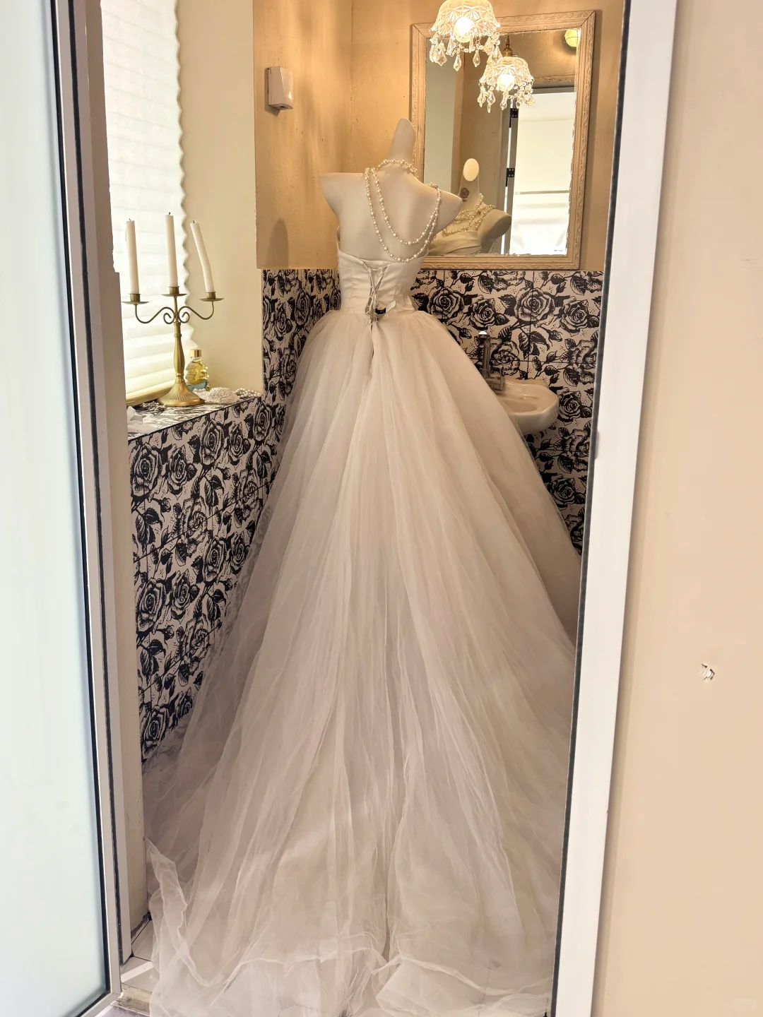 White Strapless Waist-Cinched Voluminous Skirt Long Romantic Dress, Wedding Gown gh7607