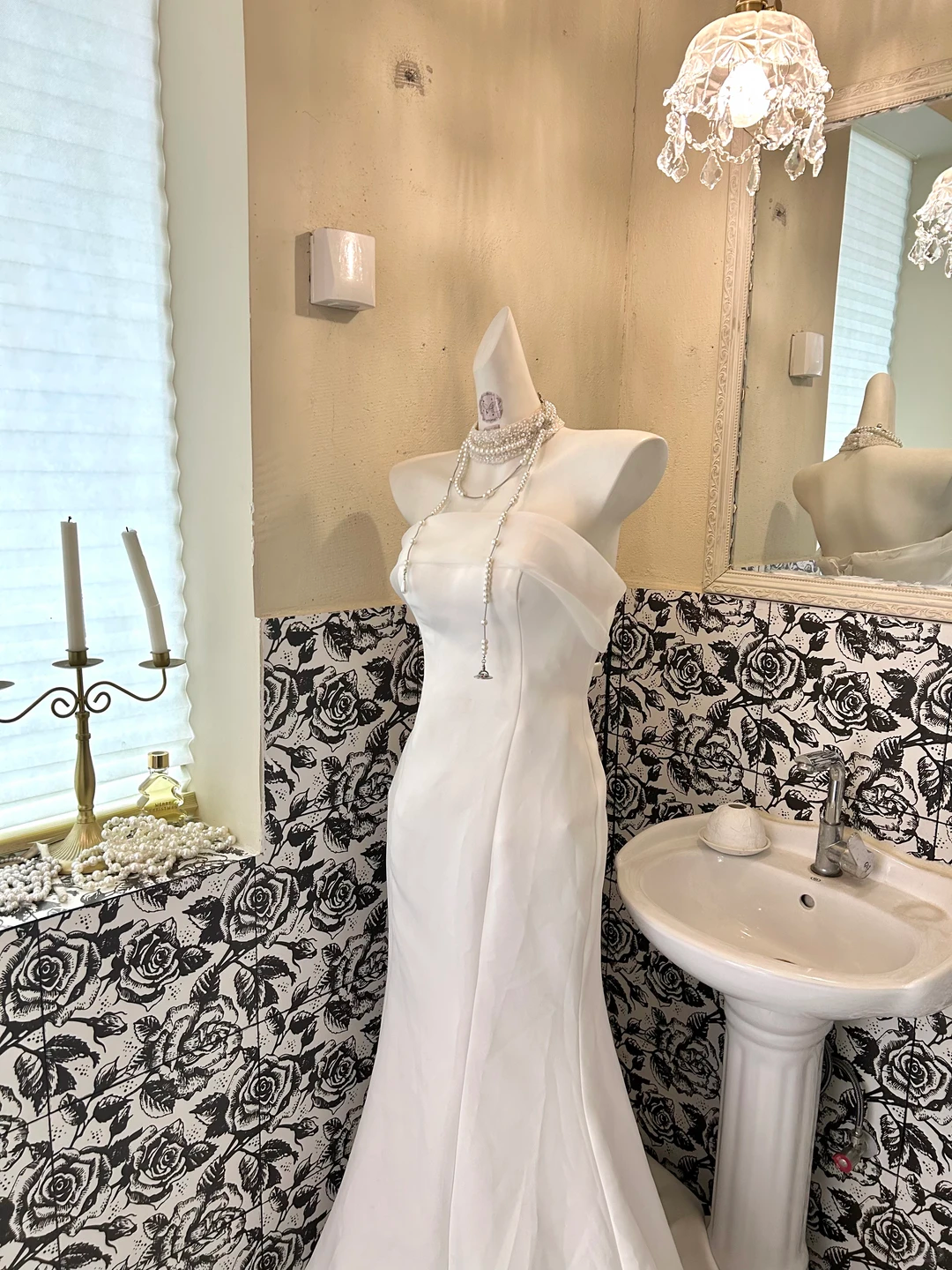 White Satin Minimalist Strapless Waist-Cinched Figure-Flattering Sexy Mermaid Long Romantic Dress, Wedding Gown gh7756