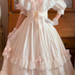 Cream White Vintage Lolita Long Dress, Puff Elbow Sleeve Lace Tiered Ballgown gh9294