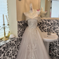Ivory Off-the-Shoulder Sequin Waist-Cinched Fitted A-Line Romantic Dress, Wedding Gown gh7545