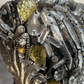 Square Neck Black Silver Mermaid Prom Dress Spaghetti Straps Rhinestone Beaded 3D Floral Formal Gown with Train gh9545