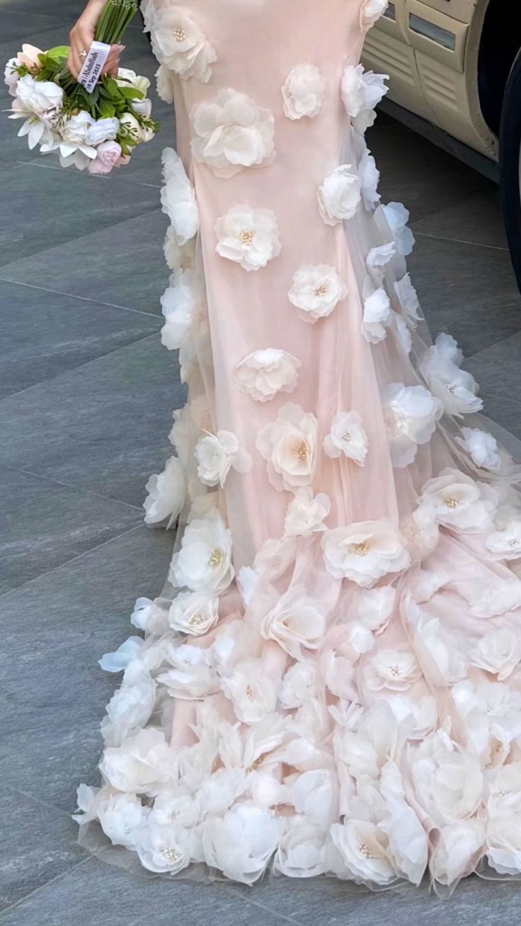 girlhomeshops-Rosa Elegantes Blumenmuster Langes Tüll Meerjungfrau Bodycon Ballkleid Brautkleid gh5952