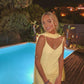 Robe de soirée longue en mousseline de soie à volants et bretelles spaghetti jaune élégante gh3382