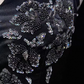 ✨Girlhomeshops-Black Spaghetti Strap Sequin Floral Gown Asymmetrical Ruffle Hem gh10146
