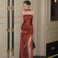 Karamellbraunes, rückenfreies Maxi-Abendkleid aus Satin mit Neckholder und Schlitz (gh6745)