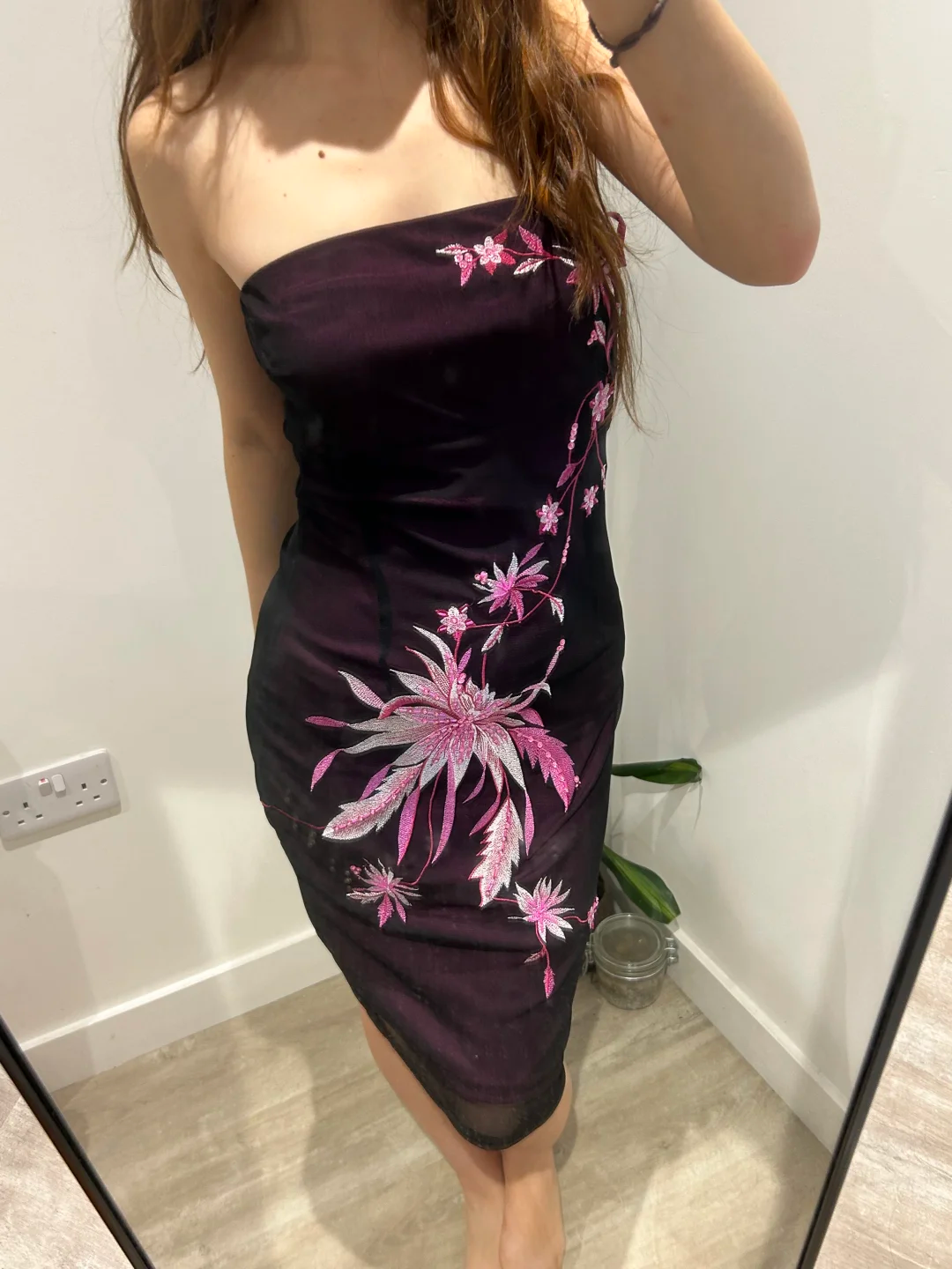 Deep Purple Vintage Luxury Embroidered Strapless Fitted Waist Slim Bodycon Prom & Evening Party Dress gh8453
