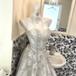 Ivory Gown with Silver Ornaments, Luxurious Exquisite Full Flared Long Romantic Dress, Wedding Gown gh7717