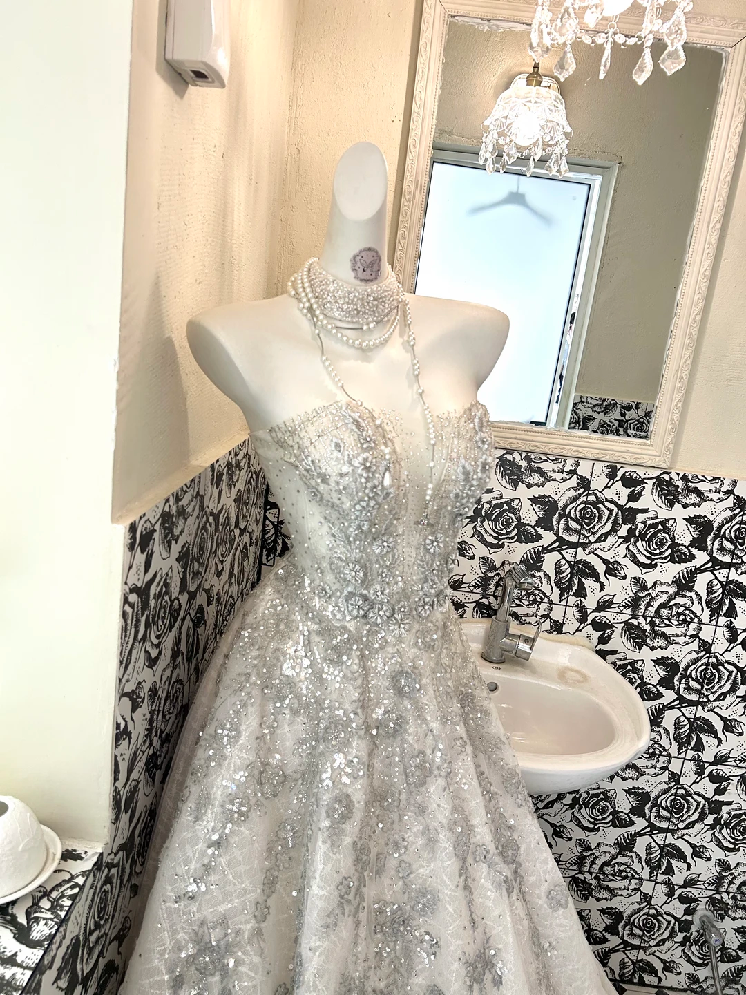 Ivory Gown with Silver Ornaments, Luxurious Exquisite Full Flared Long Romantic Dress, Wedding Gown gh7717