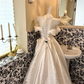 White Off-the-Shoulder Satin Waist-Cinched Full Flared Long Vintage Romantic Dress, Wedding Gown gh7561