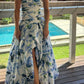 girlhomeshops-Blue And White Floral Long Satin Chiffon Ball Gown Graduation Dress gh5927