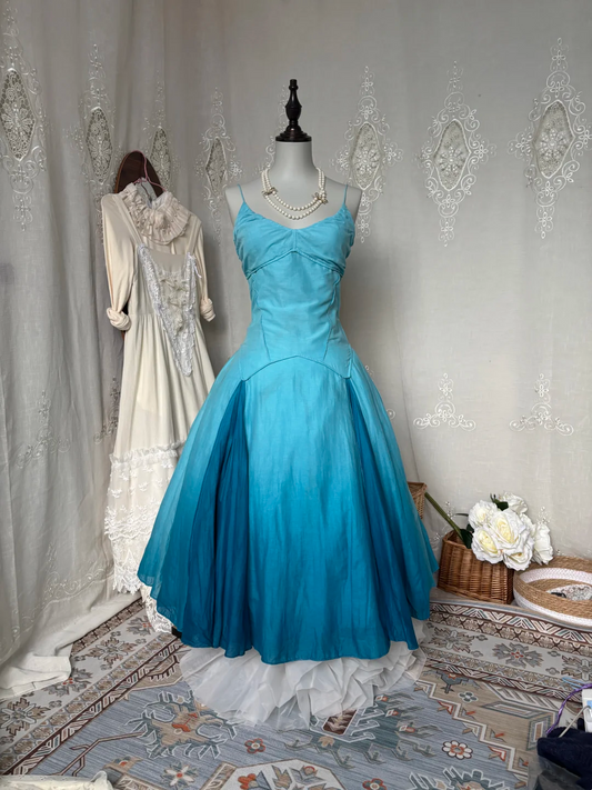 Light Blue Camisole Fitted Slim Retro Gradient Evening Gown gh7141