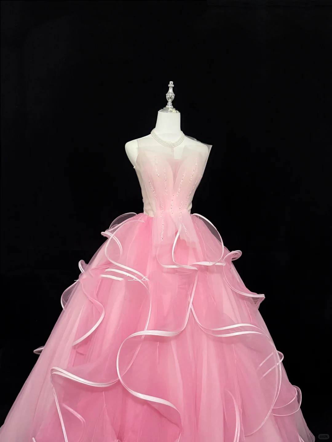 Pink Sleeveless Cinched Waist Voluminous Skirt Long Romantic Dress, Wedding Gown gh7872