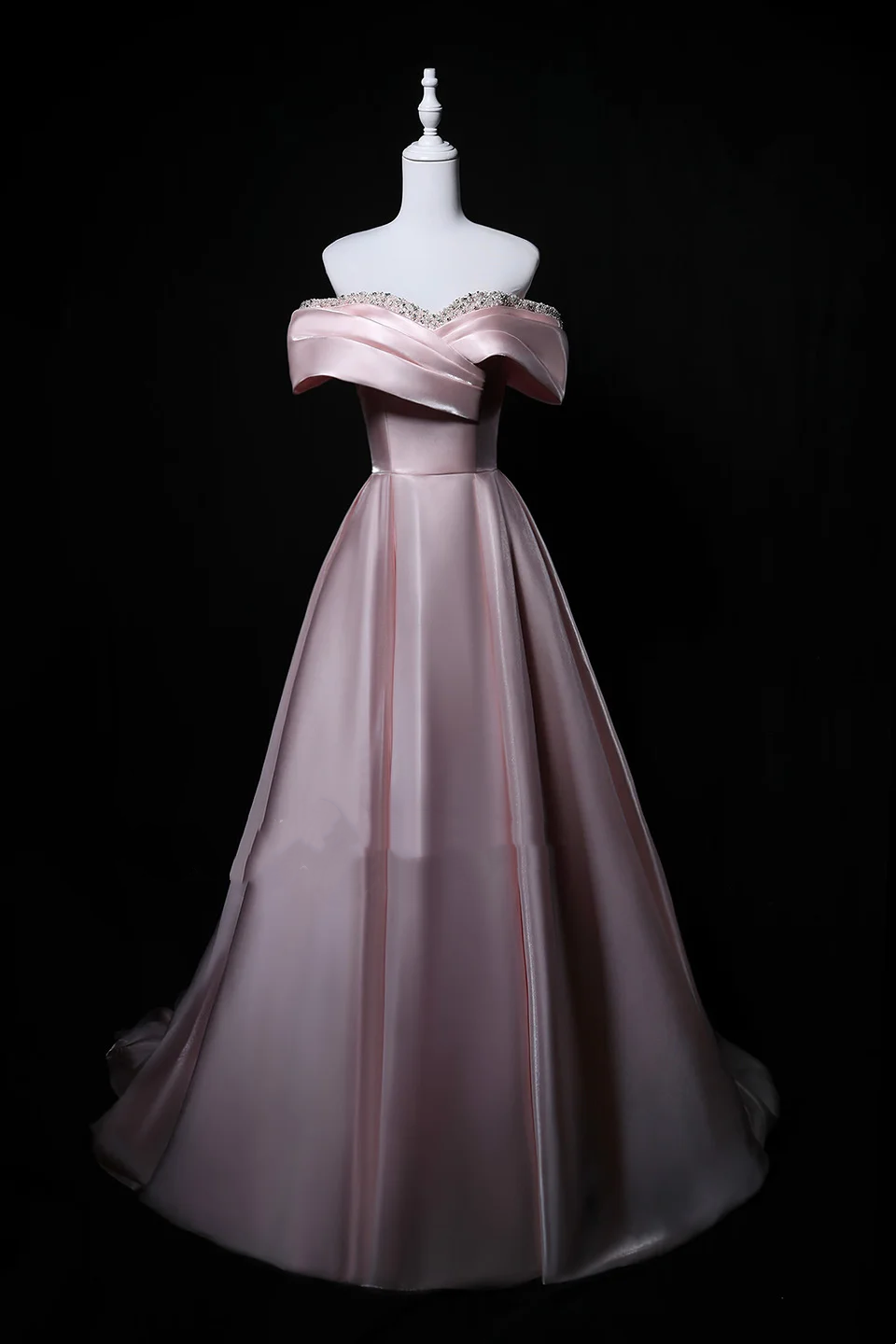 Dusty Mint Green Off-Shoulder Waist-Cinched Fitted Full Flared Long Evening Dress, Fairy Gown, Romantic Gown gh7470