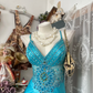 Lake Blue Spaghetti Strap Waist-Tight Slim Elegant Long Prom Dress, Evening Gown gh7197