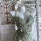 Light Green Halter Neck Floral Embroidered Waist-Cinched Mermaid Prom Gown & Evening Gown gh7352