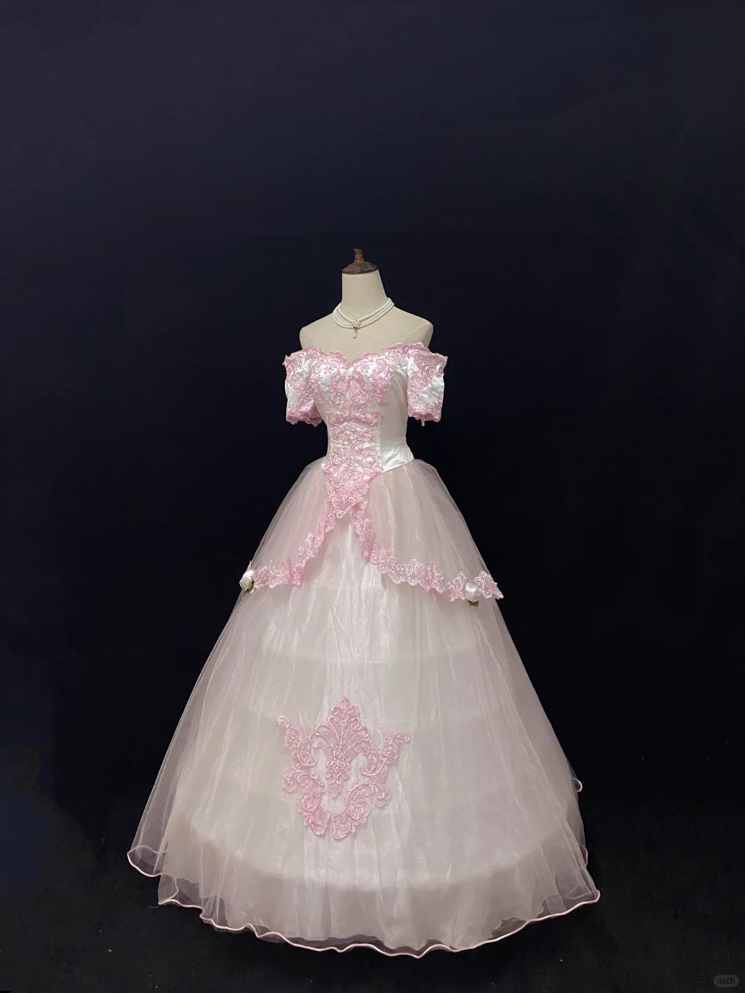 Off-the-Shoulder Blush Pink Romantic Classical Gown with Embroidery, Cinched Waist & Elegant Voluminous Skirt, Wedding Dress & Bridal Gown gh8140
