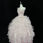 Blush Pink Unique Neckline Cinched Waist Voluminous Tiered Skirt Romantic Dress, Wedding Gown gh8056