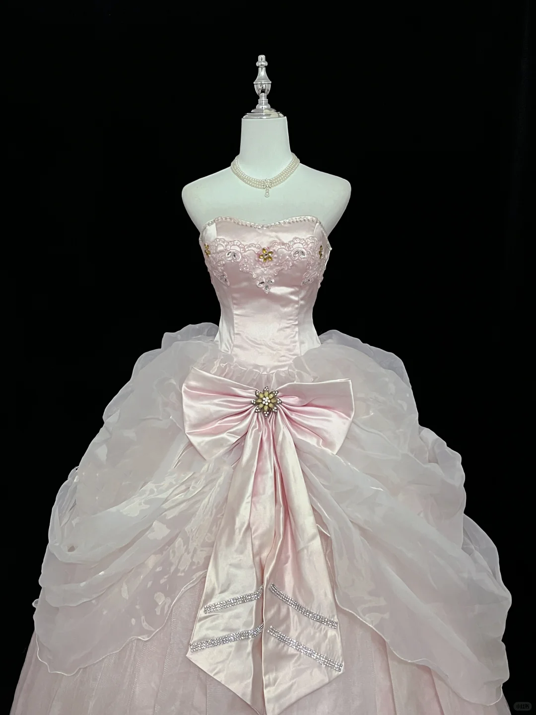 Blush Pink Strapless Cinched Waist Bow Voluminous Princess Skirt Long Romantic Dress, Wedding Gown gh7960