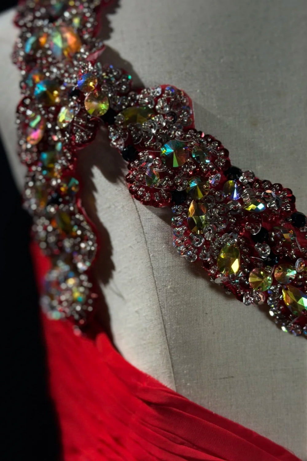 girlhomeshops-Glamorous Shiny Red Crystal One Shoulder Prom Dress gh5849