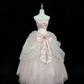 Blush Pink Strapless Cinched Waist Bow Voluminous Princess Skirt Long Romantic Dress, Wedding Gown gh7960