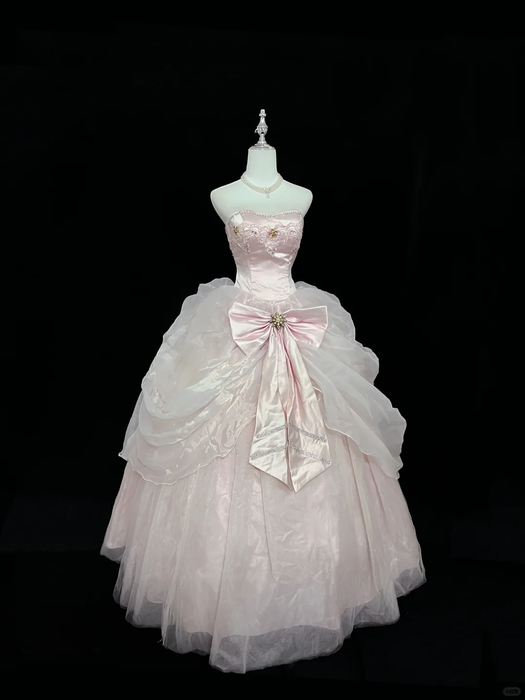 Blush Pink Strapless Cinched Waist Bow Voluminous Princess Skirt Long Romantic Dress, Wedding Gown gh7960