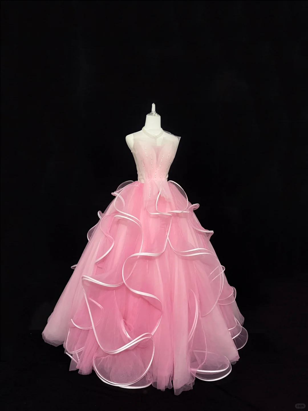 Pink Sleeveless Cinched Waist Voluminous Skirt Long Romantic Dress, Wedding Gown gh7872