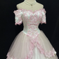 Off-the-Shoulder Blush Pink Romantic Classical Gown with Embroidery, Cinched Waist & Elegant Voluminous Skirt, Wedding Dress & Bridal Gown gh8140