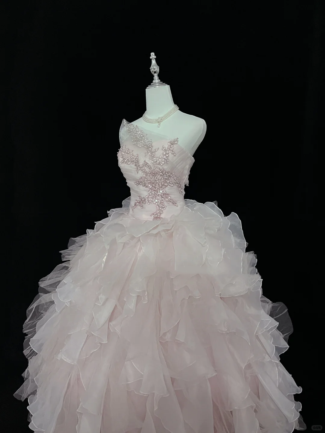 Blush Pink Unique Neckline Cinched Waist Voluminous Tiered Skirt Romantic Dress, Wedding Gown gh8056