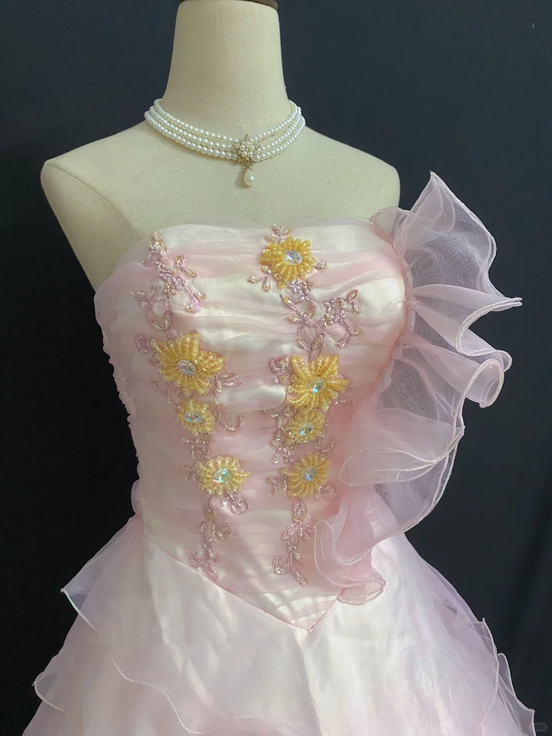 Blush Pink Strapless Long Romantic Gown with Embroidery, Fitted Waist and Fluffy Princess Skirt, Wedding Dress & Bridal Gown gh8321