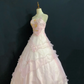 Blush Pink Strapless Long Romantic Gown with Embroidery, Fitted Waist and Fluffy Princess Skirt, Wedding Dress & Bridal Gown gh8321