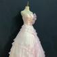 Blush Pink Strapless Long Romantic Gown with Embroidery, Fitted Waist and Fluffy Princess Skirt, Wedding Dress & Bridal Gown gh8321