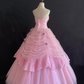 Pink Strapless Wedding Dress, Cinched Waist, Long Fluffy Princess Skirt gh8271