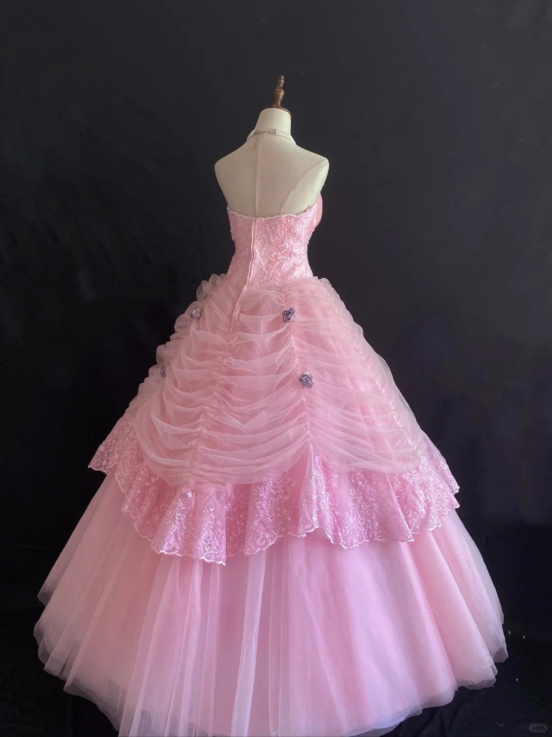 Pink Strapless Wedding Dress, Cinched Waist, Long Fluffy Princess Skirt gh8271