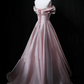 Dusty Mint Green Off-Shoulder Waist-Cinched Fitted Full Flared Long Evening Dress, Fairy Gown, Romantic Gown gh7470