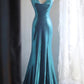 Blaues elegantes Satin-Lang-Meerjungfrauen-Schlankschnitt-Bodenlanges Ballkleid-Abendkleid-Abschlussballkleid gh4201