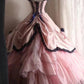 girlhomeshops-Sleeveless Pink - Blue Contrast Lace - decorated Puff dress, Retro Court - style Satin Floor - length Evening Dress gh5830