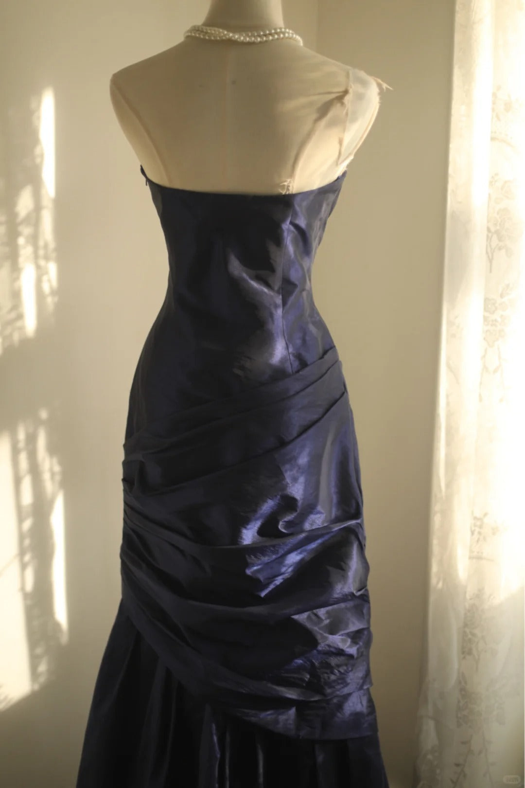 girlhomeshops-Blue mermaid long satin fishtail ball princess prom dress evening gown gh5742