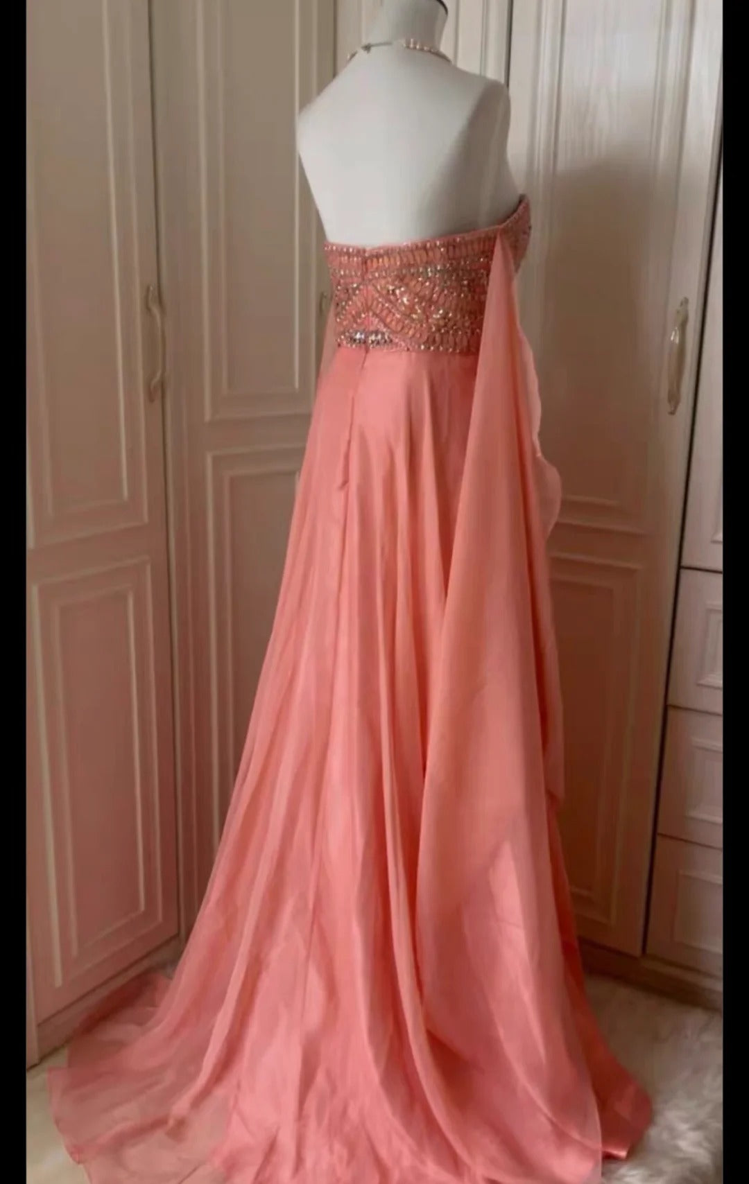 ✨Robe de soirée longue en mousseline de soie rose fantaisie déesse grecque gh4269