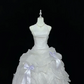 White Halter Elegant Cinched Waist Voluminous Tiered Skirt Long Romantic Dress, Wedding Gown gh8006