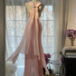 Rosa Elegante Exquisite Strass Lange Satin Chiffon Ballkleid Abendkleid Partykleid Geburtstagskleid Date Kleid gh4163