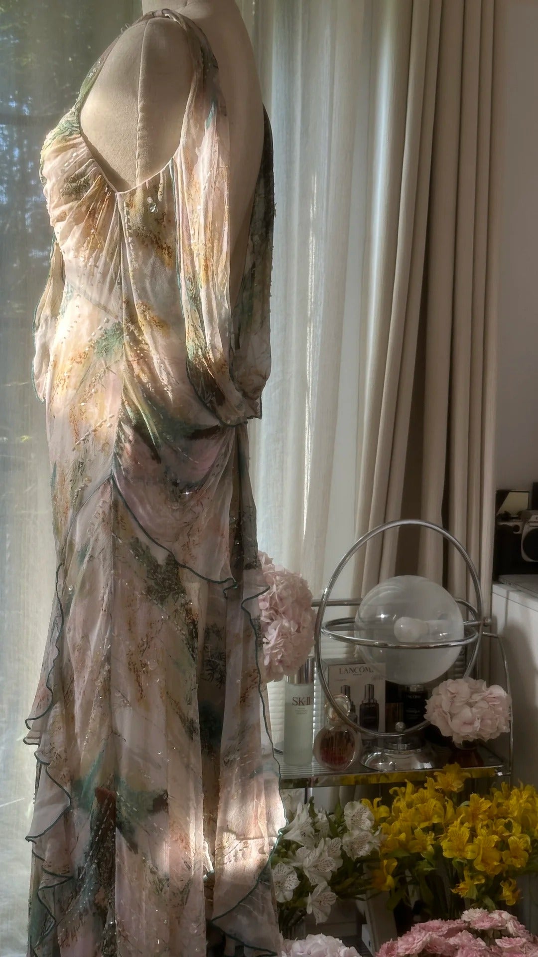 Robe de soirée longue et élégante en mousseline de soie, avec perles de fée, gh4752