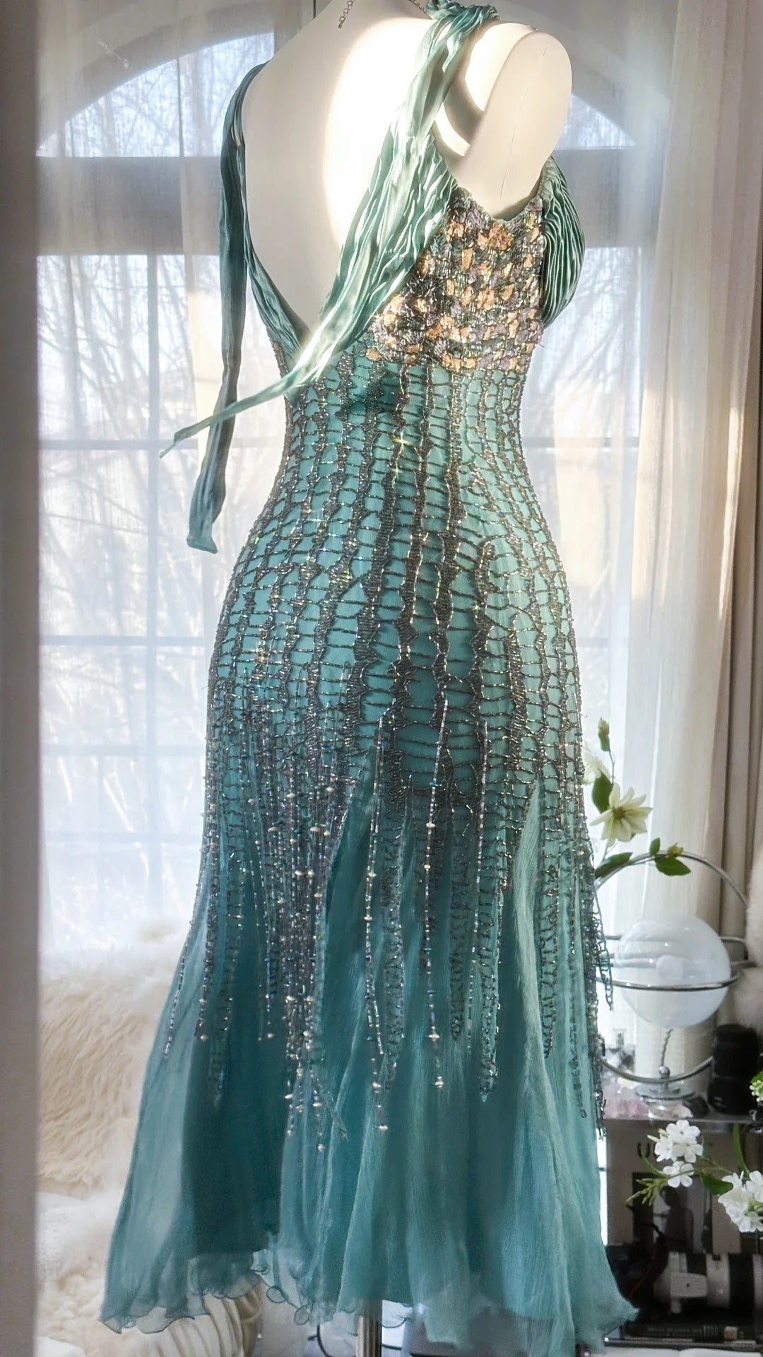 Grün Luxus Wunderschöne Retro Mode Exquisite Quaste Perlen Midi-Länge Chiffon Ballkleid Geburtstag Party Kleid Abendkleid Ballkleid gh3973