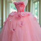 Rosa Blumen Langes Samt Tüll Quinceanera Kleid Ballkleid Abendkleid gh4885