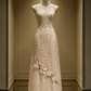 ✨Girlhomeshops-Light Champagne Beaded Sequin Cheongsam Qipao gh10455