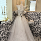 Ivory Off-the-Shoulder Gown with Silver Embellishments, Waist-Cinched Puffy Long Romantic Dress, Wedding Gown gh7539